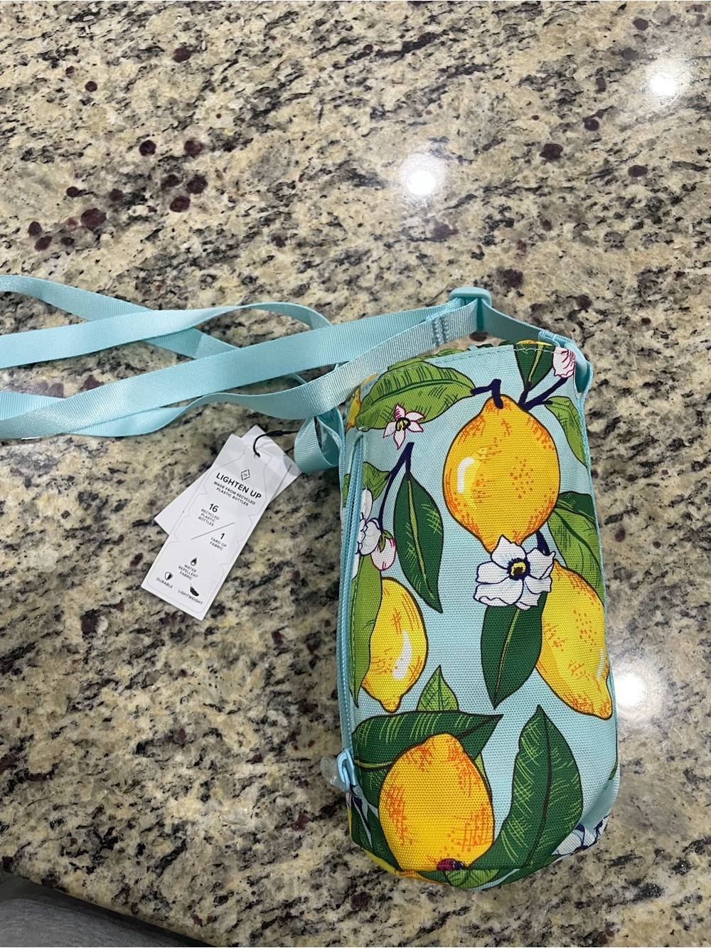 Vera Bradley Lemon Print Lighten Up Water Body Crossbody with Aqua Straps